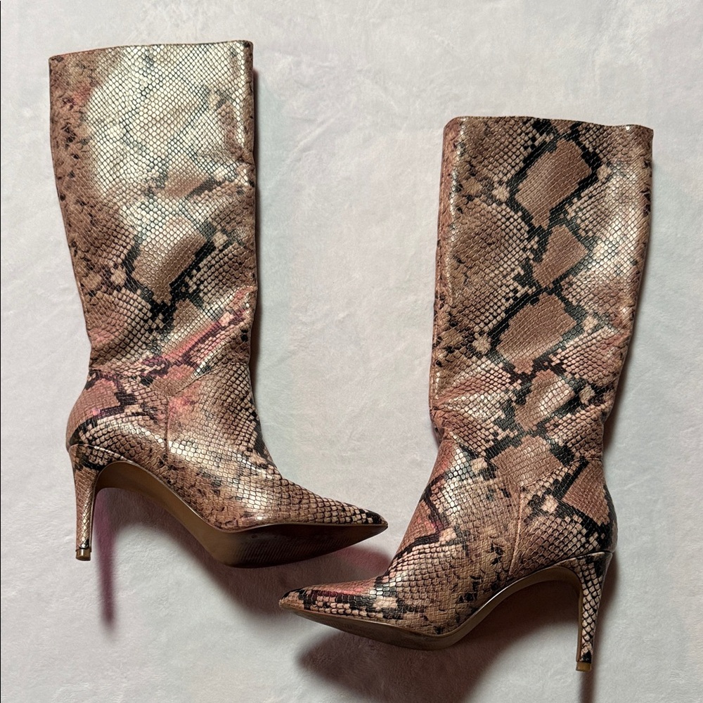 Steve Madden Kinga Pink Snake Pointed-Toe Knee High Boots - Picture 6 of 9